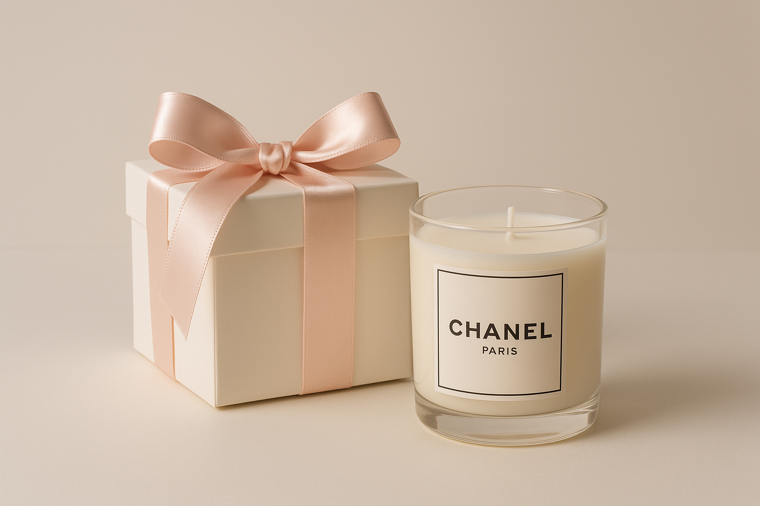 candela Chanel con confezione bomboniera fiocco rosa